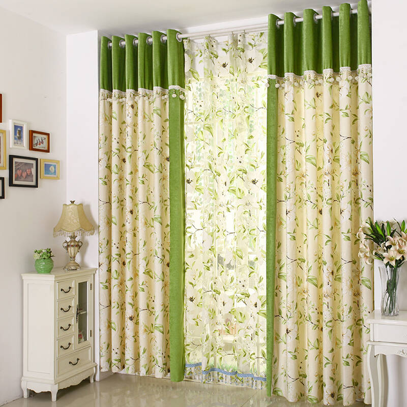 花想容高档雪尼尔纯色拼接印花拼接温馨典雅客厅卧室书房窗帘窗纱