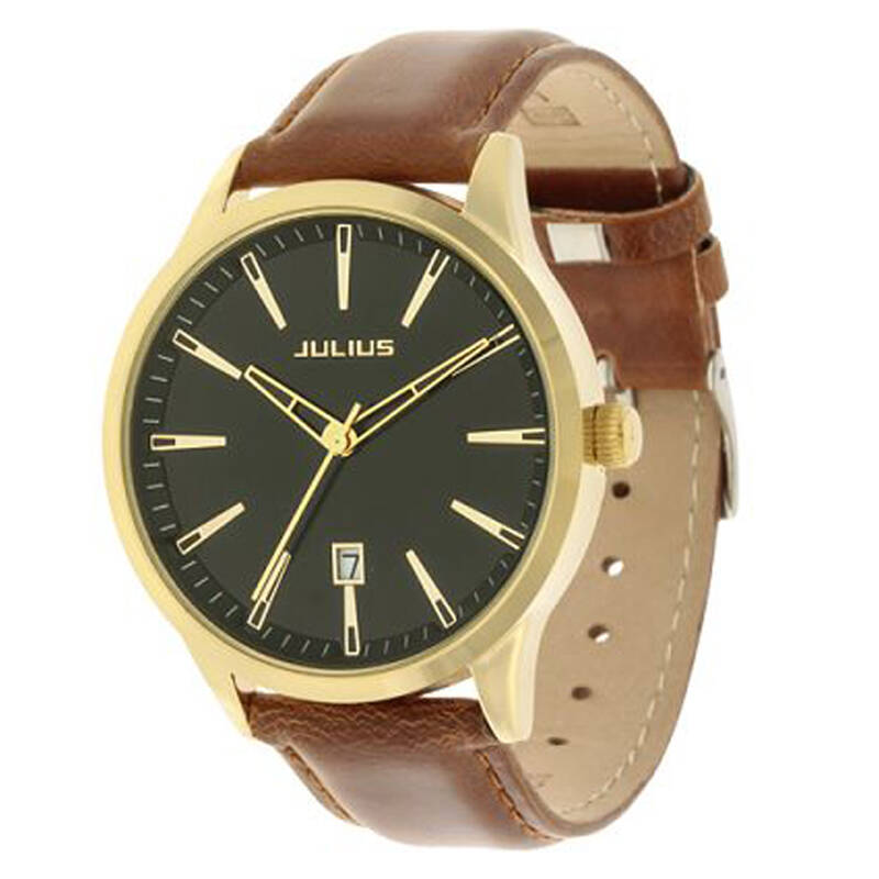 聚利时(julius)优雅时尚手表 复古皮带女表 日历显示 ja-372 金黑