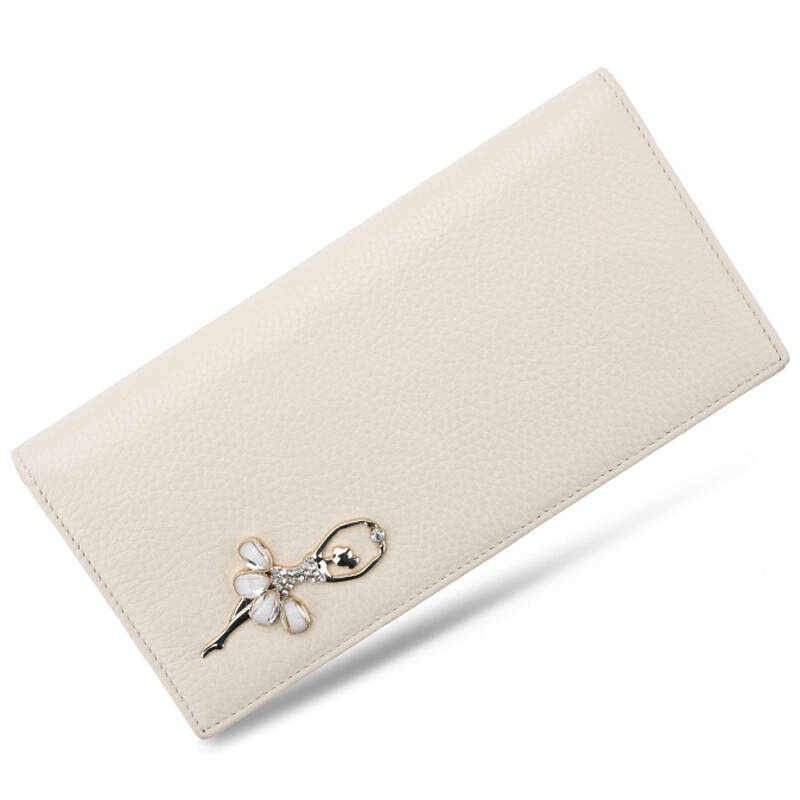 稻草人(mexican)女士钱包甜美镶钻头层牛皮长款钱夹mxd30494l-02米