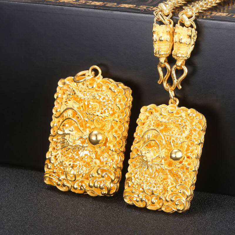 雅俪珠宝 黄金吊坠男款 足金龙头吊坠龙牌不含金项链 dydh06 不含项链