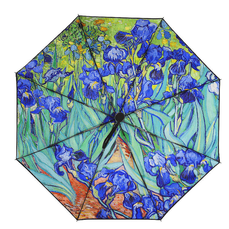 cmon 梵高鸢尾花油画伞 60cm*8k 双层全自动太阳伞遮阳伞黑色【图片