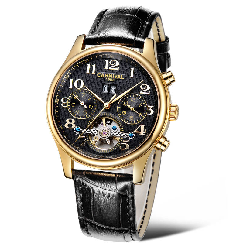 嘉年华(carnival)手表男士机械表 胡兵同款镂空飞轮 多功能防水男表