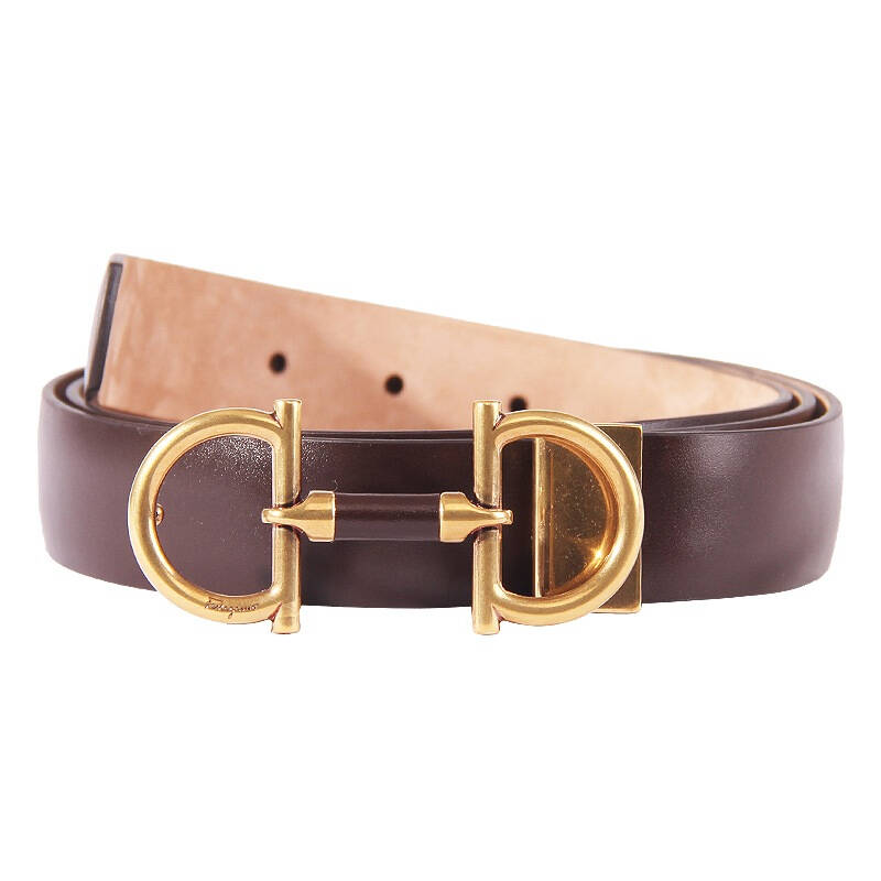 salvatore ferragamo 菲拉格慕男士真皮双圈 金色带头皮带腰带679154