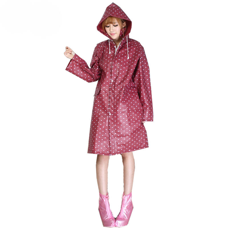 清新时尚 无毒环保 eva大波点雨衣成人雨衣旅游 拉链开合 红底白圆点