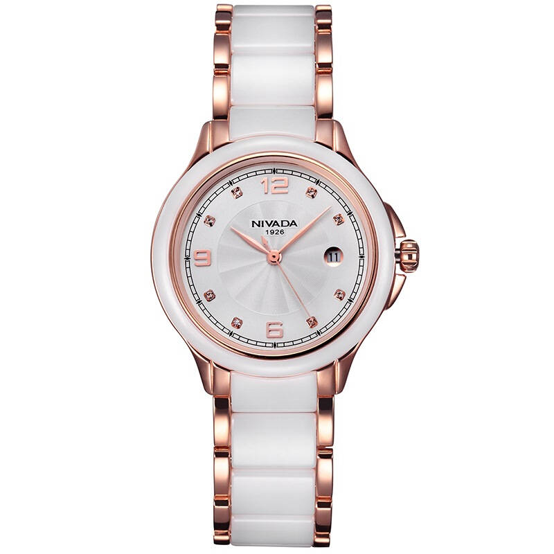 尼维达(nivada)手表 简洁精致系列石英女表白盘白玫瑰金带lq8031