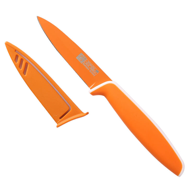 三兄 不锈钢水果刀 家用厨房瓜果刀 锋彩3.5寸果皮刀 橙色 - 京东