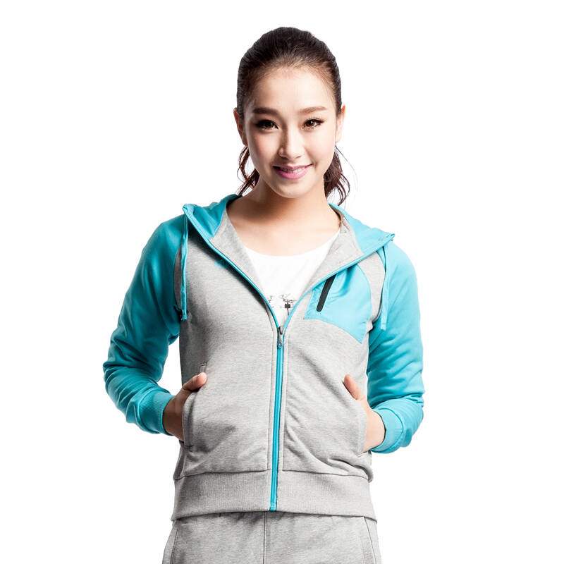361度女装连帽时尚运动卫衣361运动服短款修身 561434806a 中灰/蓝 xl