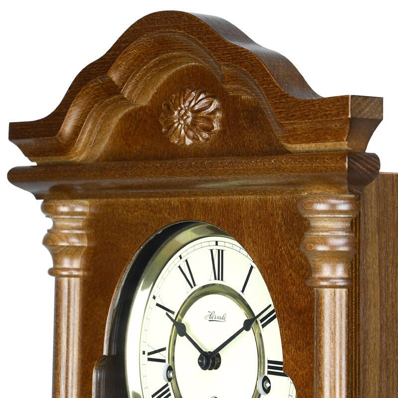赫姆勒(hermle)挂钟 8天动力储存核桃木复古雕花金色钟摆机械钟70509