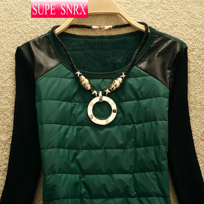 金莎依戴 2015韩版百搭新款女装长袖t恤中长款加绒打底衫(送项链)