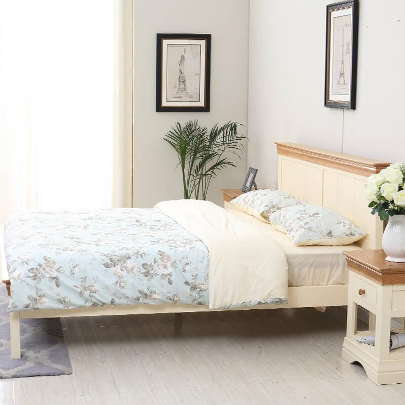 华谊 实木床地中海白色双人床桦木田园儿童床 法式家具 象牙白 1.