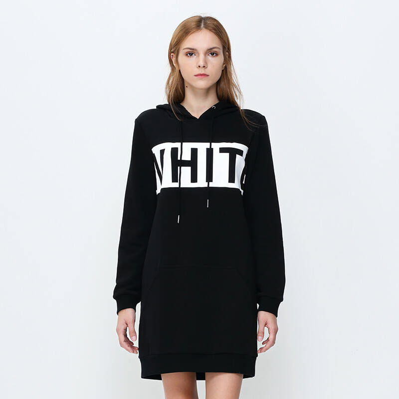 ur 青春潮流女装卫衣式连帽h型连衣裙 深黑 m