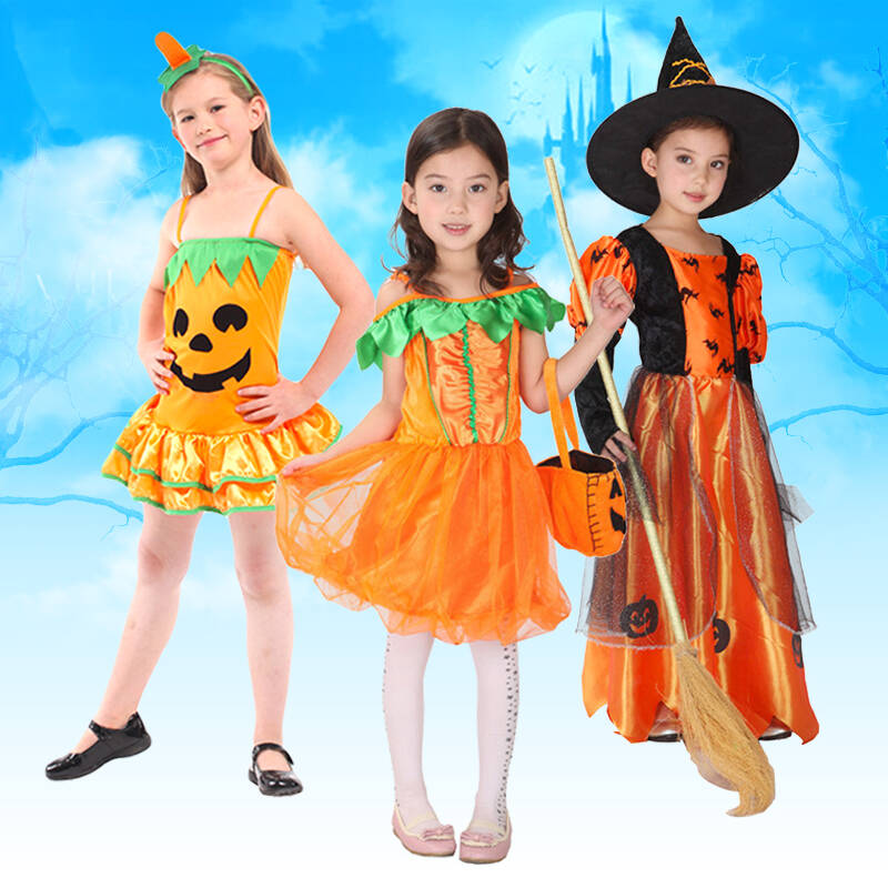 仕彩万圣节儿童服装角色扮演化妆舞会演出服公主裙南瓜服女童衣服道具