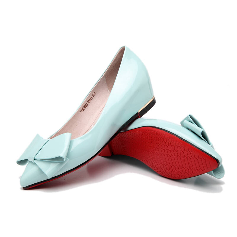 千佰莉(qin&beale)时尚尖头坡跟浅口内增高休闲彩色蝴蝶结女鞋 115d