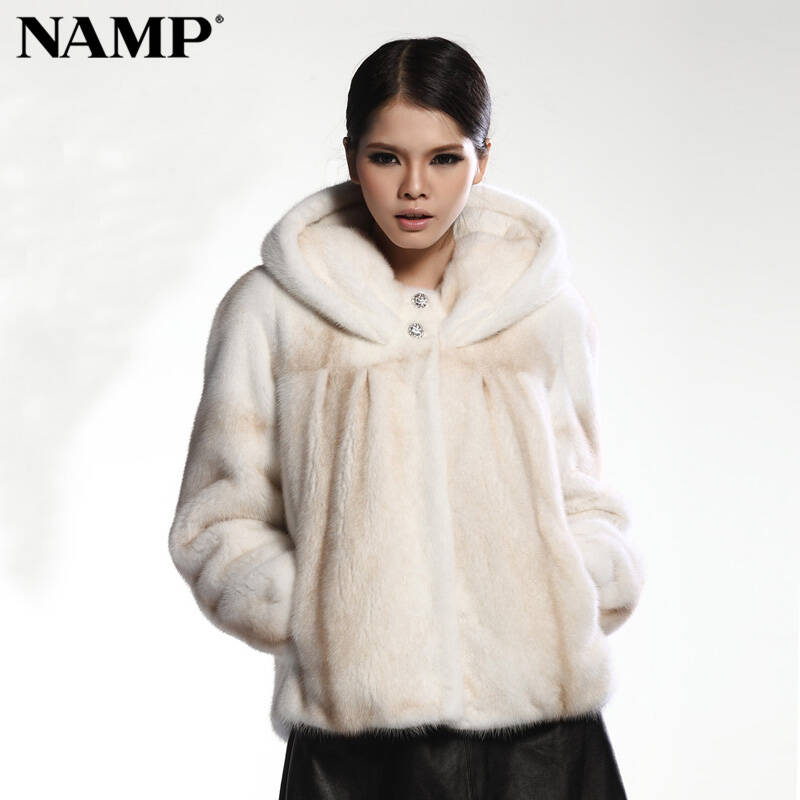 水貂皮草外套休闲 海宁整貂裘皮大衣 米黄十字 均码