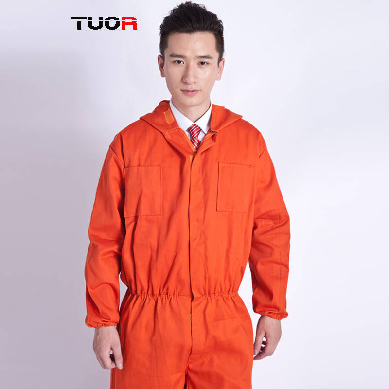 拓荣连体维修服汽修工作服连体工作服带帽 喷漆防护防尘服带帽 船厂