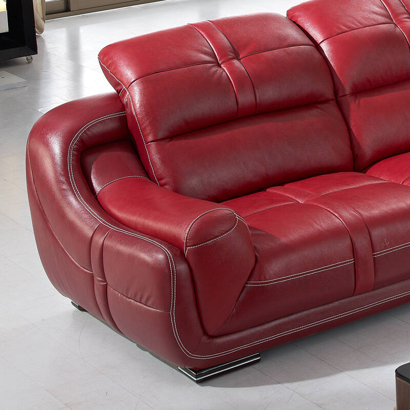 悦虎家居 沙发 真皮沙发 休闲转角皮艺沙发 三人客厅沙发组合 复古红