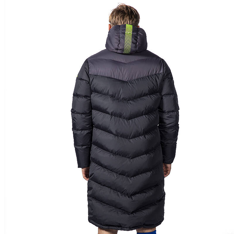 kelme卡尔美秋冬长款羽绒服 保暖连帽运动羽绒外套k090 黑深灰 l