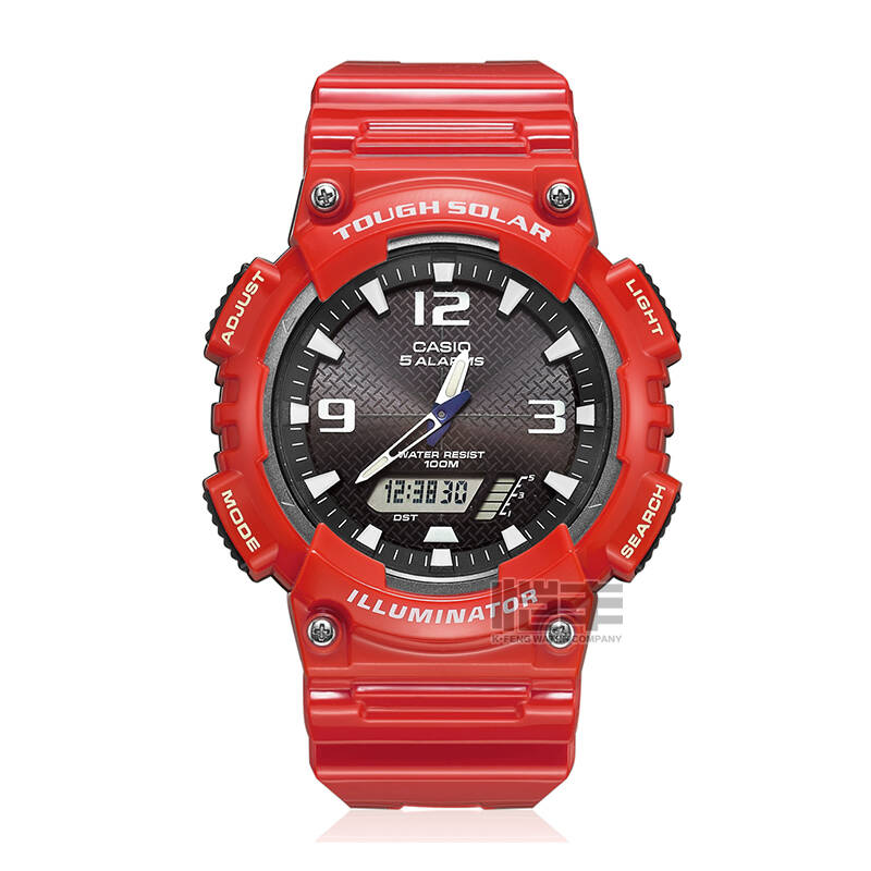 卡西欧(casio)男表 太阳能多功能运动表男士手表 黑盘红色橡胶aq-s810
