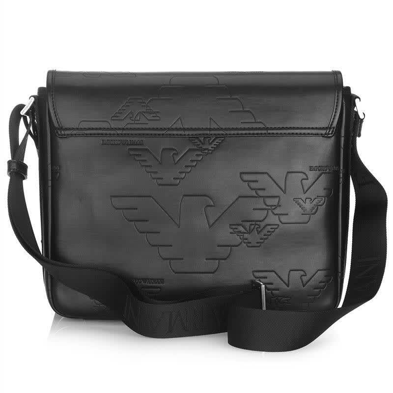 emporio armani 阿玛尼 男士黑色pvc鹰头logo肩背斜挎邮差包 yemf04