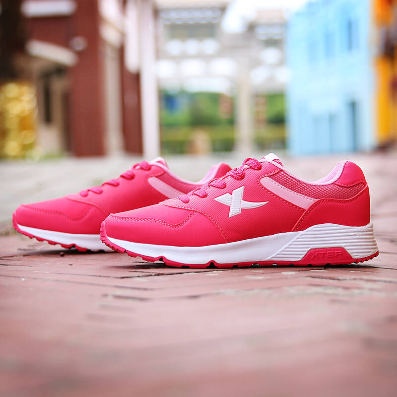 特步女鞋运动鞋女复古跑步鞋休闲鞋秋冬跑步鞋子 粉红-时尚百搭 37