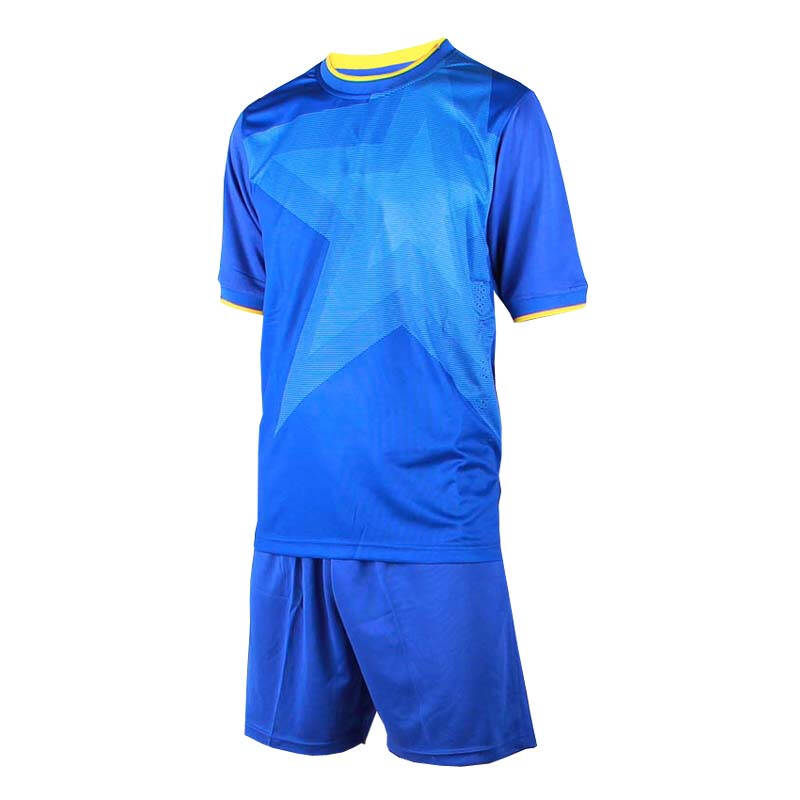 潘帕斯新款足球服套装15年客场光板比赛队服 光板五角星兰色足球衣