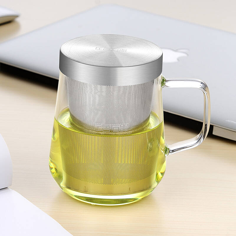 左茗右器 耐热玻璃杯透明水杯 不锈钢过滤茶杯 不锈钢盖杯子 550ml