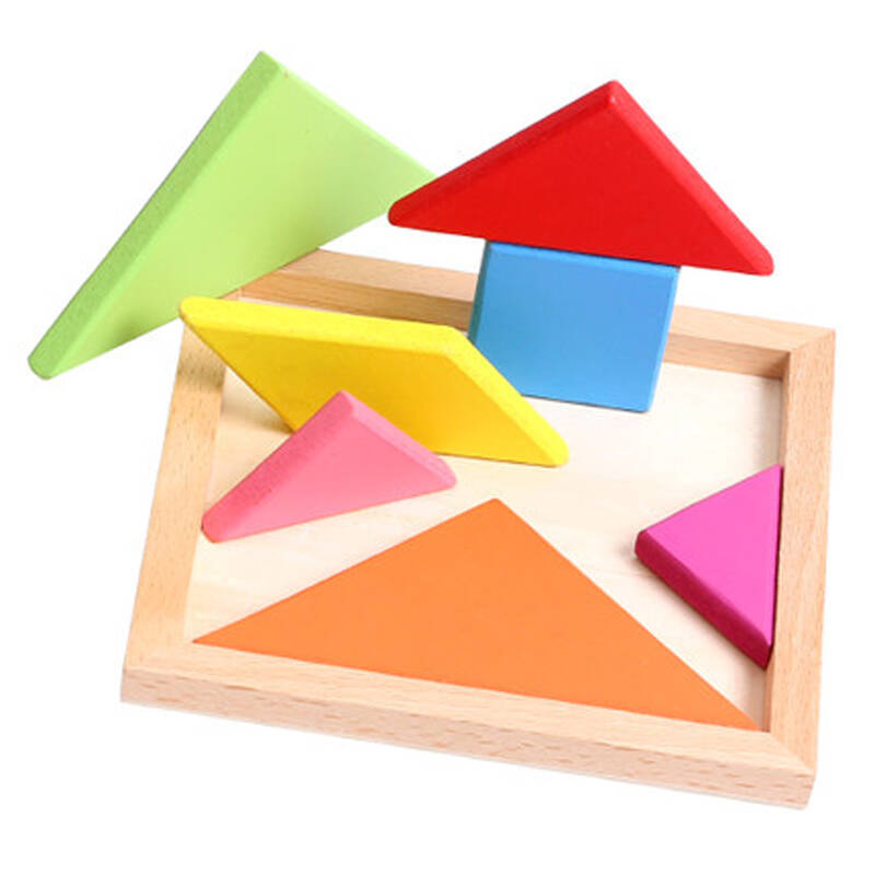 实木七巧板积木宝宝木质拼图玩具儿童玩具 12厘米亮漆七巧板