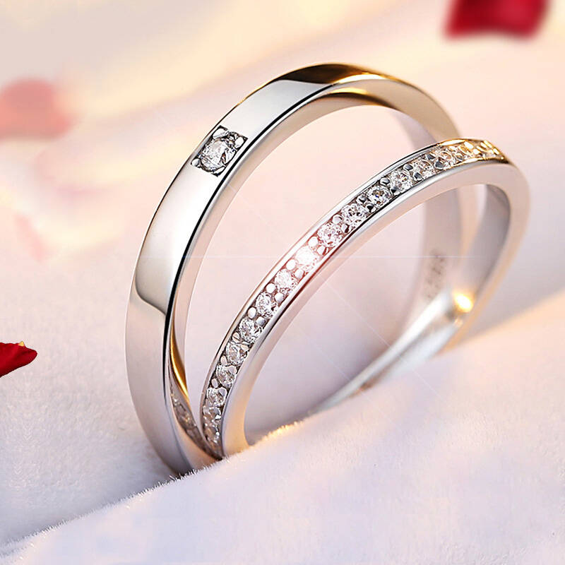 【京东配送】t400s925银戒指男女情侣对戒指环韩版时尚百搭饰品送老婆