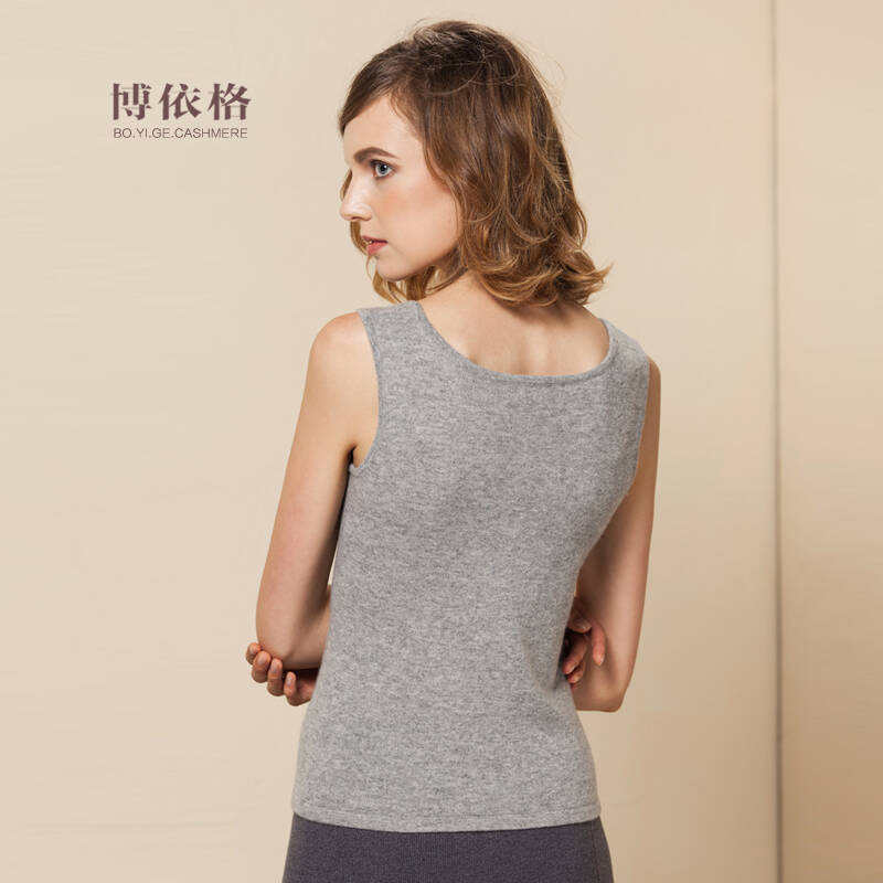 秋冬新款纯山羊绒u领针织女士背心 71624 浅灰 165/l/105 - 京东