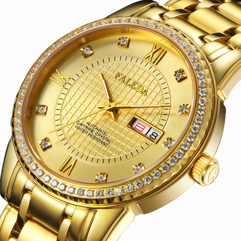 飞力达faleda瑞士手表男士机械表 男表 全自动防水金表 男 全金色男款