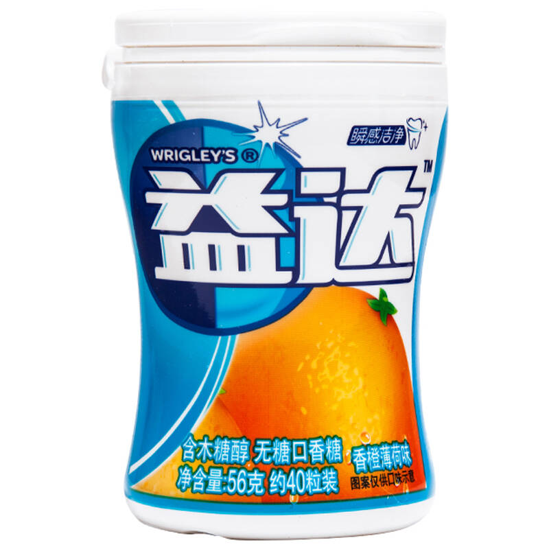 【京东超市】益达(extra)木糖醇无糖口香糖香橙薄荷40粒56g单瓶装