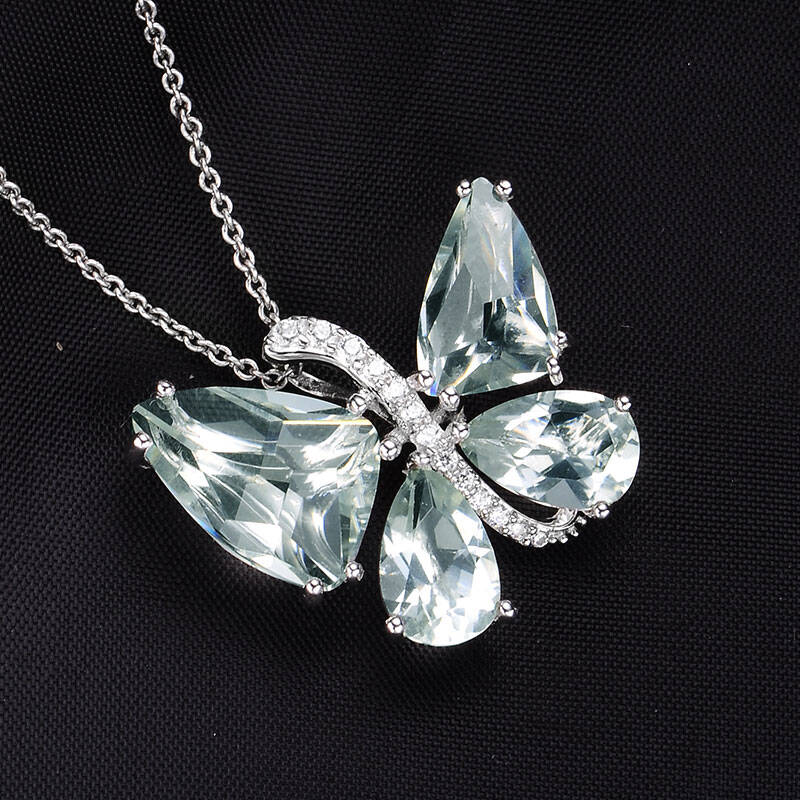 jolee羽兰 天然水晶蝴蝶吊坠配送s925银项链送女友老婆节日礼物 绿色