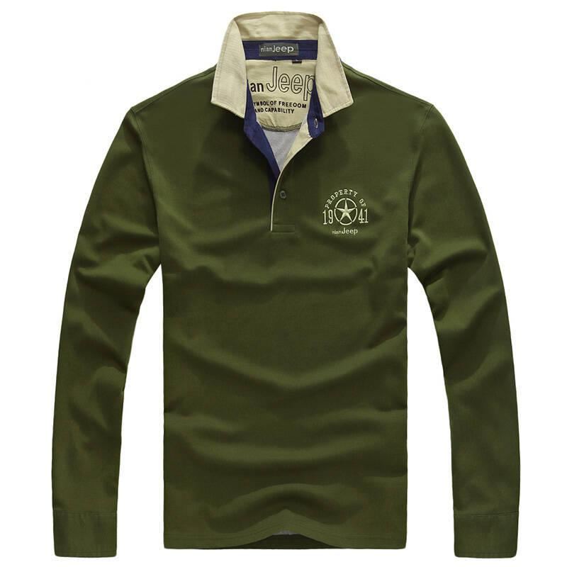 吉普盾nian 长袖t恤男款t桖男装秋冬装男士纯棉水洗 军绿 3xl