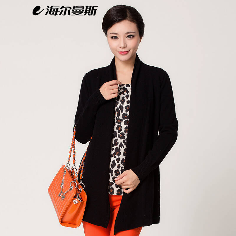 海尔曼斯2014秋冬新品女装秋装新款女士毛衣羊毛衫假两件羊毛开衫外套