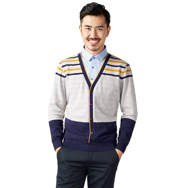 海澜之家 针织衫男2016秋冬新款 hnzad3n378a 男装拼接简洁舒适长袖