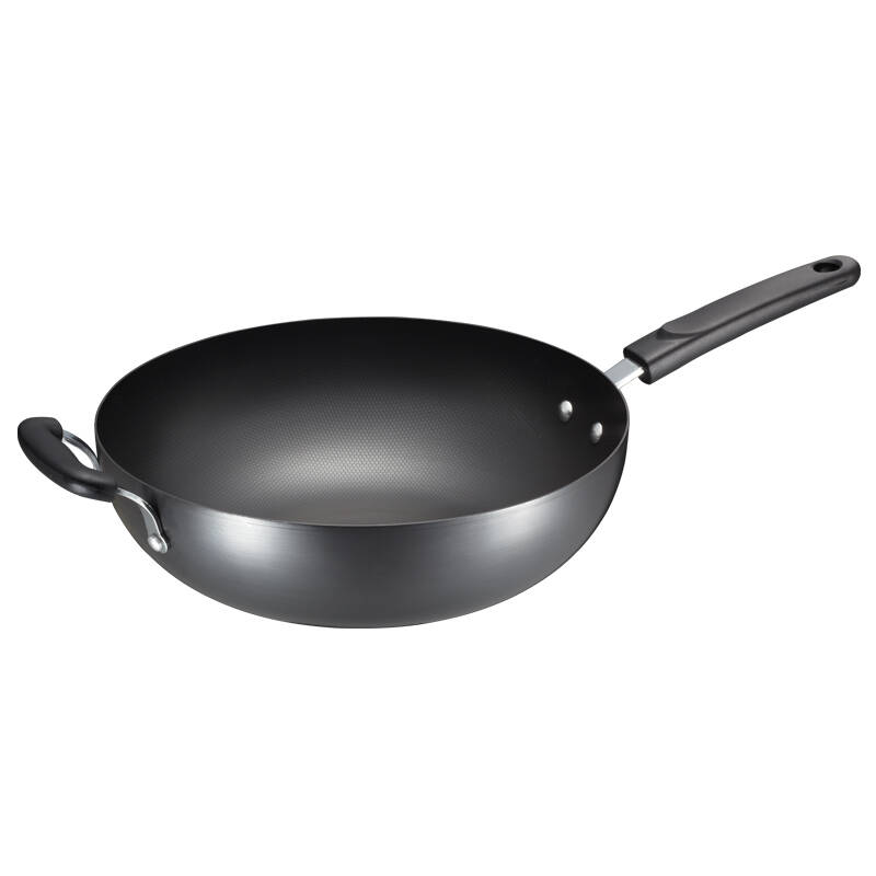 爱仕达 不锈铸铁锅炒锅 少油烟双耳炒菜锅具 电磁炉生铁锅子健康无