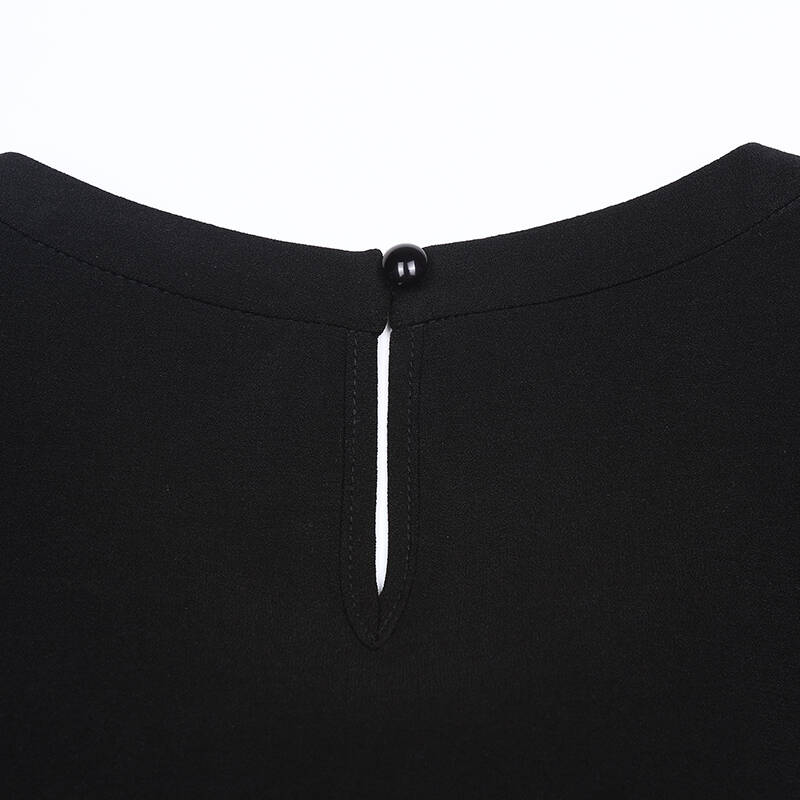 欧莎2016秋季新款女装上装 纯黑圆领七分袖蕾丝雪纺衫女c12127 正黑色