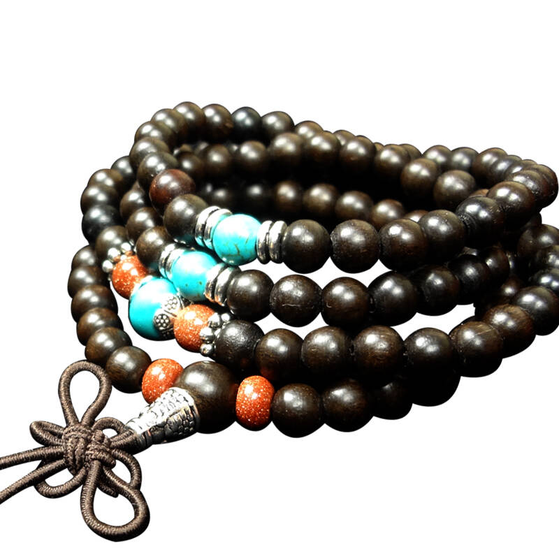 楠木匠原创乌木手链佛珠108颗女款 蓝韵 6mm