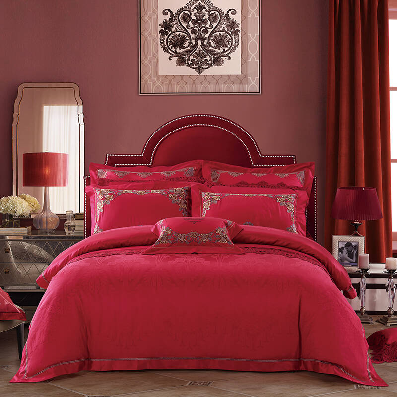 luolai 罗莱家纺 婚庆提花纯棉八件套 全棉床品套件床上用品床单被套