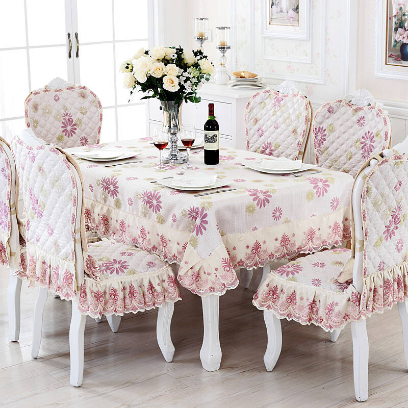Gorgeous Style Tablecloth European Dining Table Cloth Fabric Chair Gorgeous Style Tablecloth European Dining Table Cloth Fabric Chair Set Embroidery Craft Dinner Mat Edition Flower Open Pinellia Blue