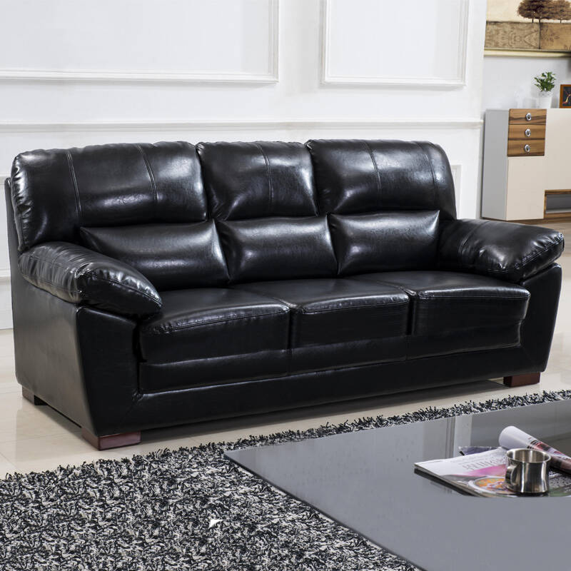 慕适 真皮沙发 三人位沙发 小户型皮沙发 欧式办公沙发 v9 黑色真皮