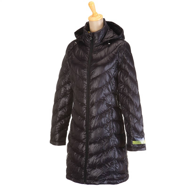 calvin klein/ck 卡文克莱 女款黑色鸭绒超轻薄带帽长款羽绒服 m码