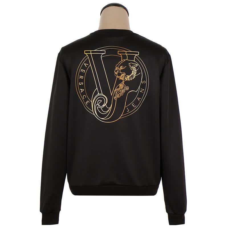 versace jeans 范思哲 男士黑啡色聚酯纤维群虎图案圆领长袖套头衫 b7