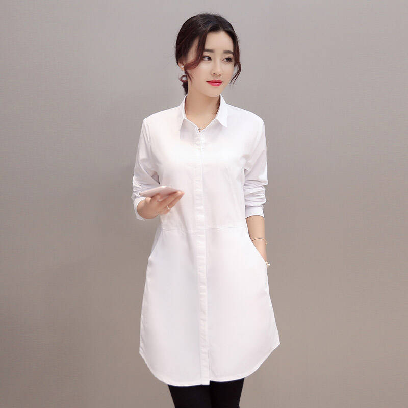 莱倪晟纳2016秋装新款衬衫女中长款长袖衬衣 白色 m - 京东