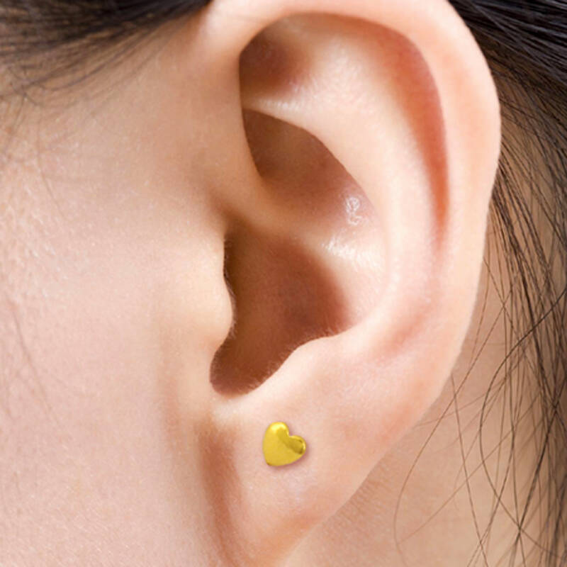 绳奇 黄金耳钉 女款足金迷你小耳饰 桃花心形圆珠耳钉一对价 爱心耳钉