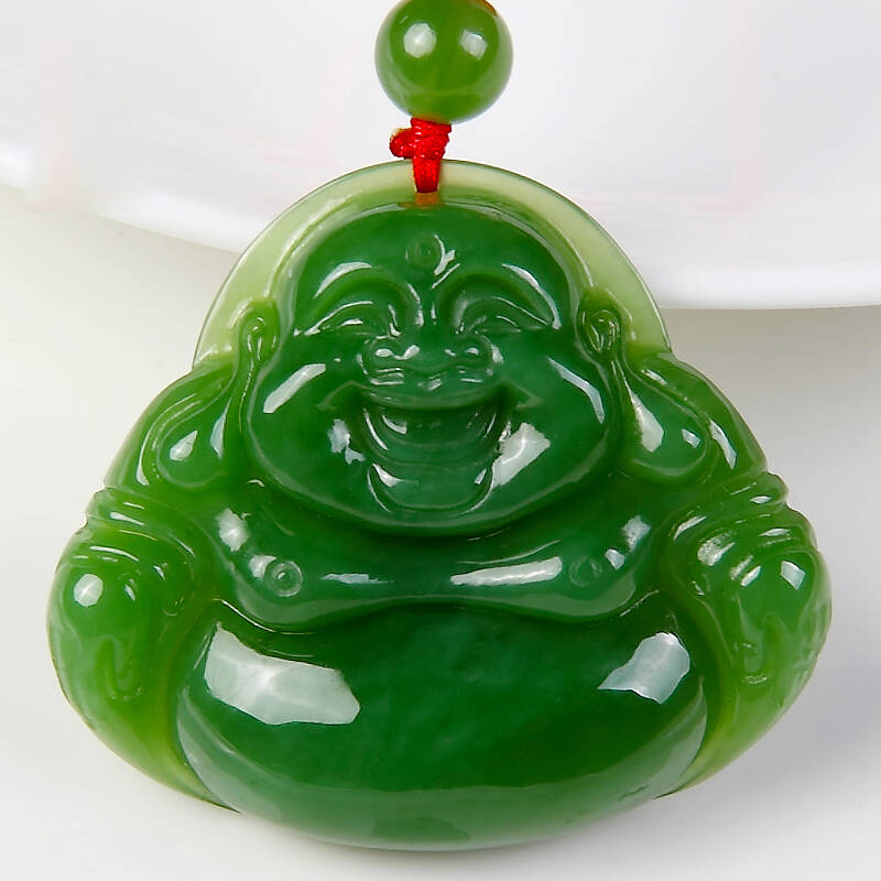 和田碧玉菠菜绿玉佛吊坠