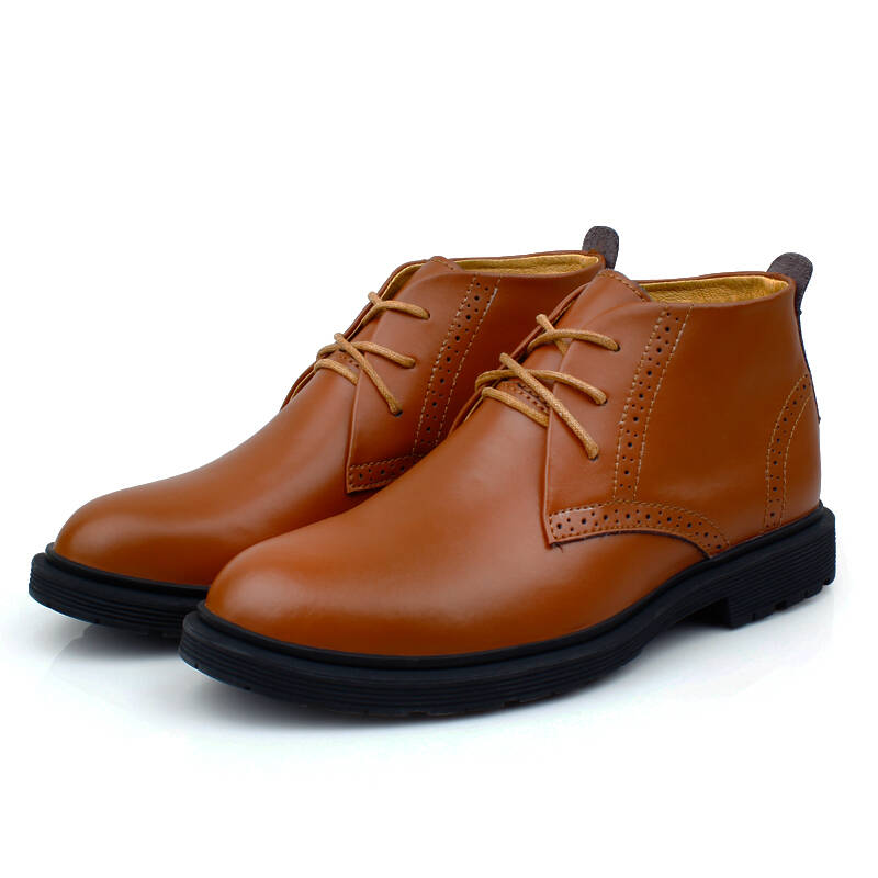 冠军树高帮男鞋秋季男士商务休闲鞋男款布洛克皮鞋大头鞋 9929 棕色