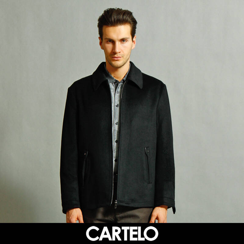 卡帝乐鳄鱼cartelo男装 秋冬新款男士夹克 翻领休闲羊毛加厚外套 327c