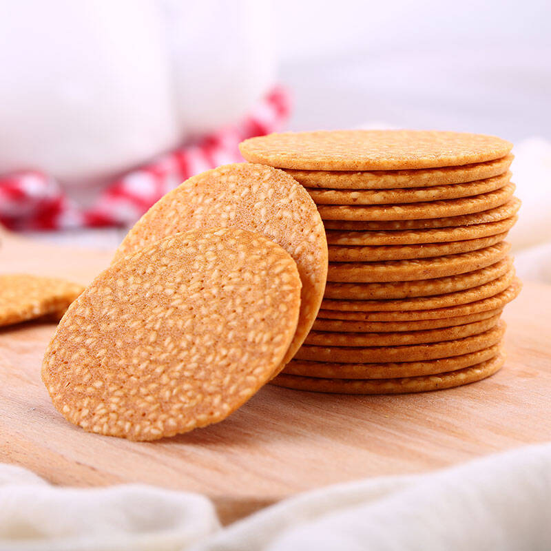 百草味 休闲零食小吃 薄脆饼干 手工芝麻味脆饼320g/盒