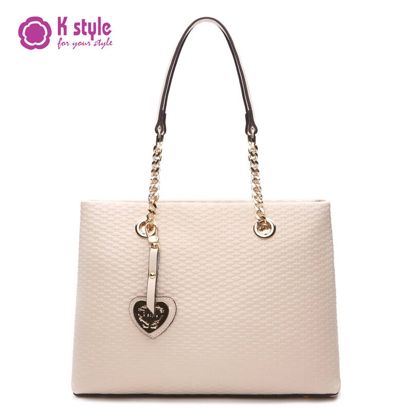 kstyle凯丝莱尔牛皮知性编织纹时尚手拎单肩女包waomk2484-2 米色